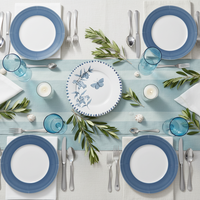 Service de table en porcelaine bleu élégant à motif floral et papillons, vaisselle romantique pour mariage en bord de mer, assiettes en céramique fine pour douche nuptiale