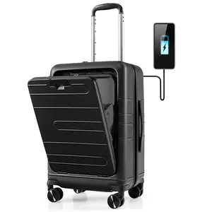 20inch Travel Safety Suitcase Front Pocket Carry On PC Spinner Trolley Expandable Tabletop External USB Charger Spinner Wheels