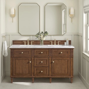 <span class=keywords><strong>Mueble</strong></span> de <span class=keywords><strong>Baño</strong></span> de Madera Maciza de Nogal de Estilo Clásico de Mediados de Siglo <span class=keywords><strong>con</strong></span> <span class=keywords><strong>Encimera</strong></span> de Cuarzo, <span class=keywords><strong>Mueble</strong></span> de 60'' <span class=keywords><strong>con</strong></span> <span class=keywords><strong>Lavabo</strong></span> Doble de Cerámica - Product Image 1