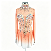 Robe de patinage artistique pour filles et enfants, dégradé pêche-orange, col montant, dos croisé, strass, pour spectacle