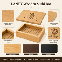 Plateau à sushi japonais en bois avec couvercle, rectangulaire, en bois massif, pour restaurant, hôtel, barbecue, boîte de service pour viande