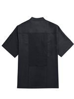 Chemise de chef à col montant anti-huile pour hommes, couleur unie, à manches courtes, uniforme de cuisine respirant, vêtements de travail en polyester, hauts d'été pour hôtels