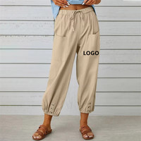 Pantalon ballon décontracté pour femme, taille haute, coupe ample, longueur cheville, avec boutons, personnalisable OEM/ODM avec logo
