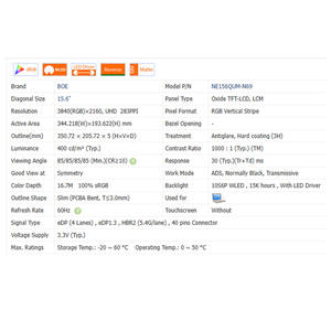 15.6 "NE156QUM-N69/1/2/4/6/7/9/A/C Nenhum Módulo de Tela LCD Touch 3840*2160 WLED Novo Laptop Tela LCD EDP 40 Pinos 100% SRGB - Product Image 6