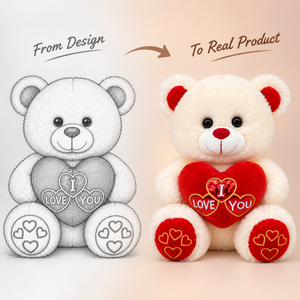 ตุ๊กตาหมีครีม OEM โรงงานขายส่ง ปักลาย I <span class=keywords><strong>Love</strong></span> You สีทองและหัวใจสีแดง สำหรับเป็นของขวัญวาเลนไทน์ - Product Image 2
