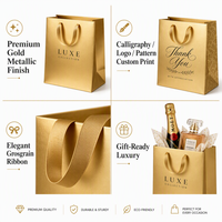 Sac Cadeau Personnalisé de Luxe en Papier Métallisé Doré Recyclable avec Poignées en Ruban et Calligraphie pour Boutiques et Vente au Détail
