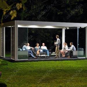 Pérgola Motorizada Moderna Personalizada <span class=keywords><strong>de</strong></span> Aluminio, Bioclimática, <span class=keywords><strong>con</strong></span> Puerta Corredera <span class=keywords><strong>de</strong></span> Vidrio, Techo <span class=keywords><strong>de</strong></span> Láminas y <span class=keywords><strong>Toldo</strong></span> Exterior - Product Image 2