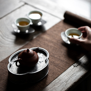 Chinese Retro Tin <b>Tea</b> Tray Irregular Shape Water Storage Kung Fu <b>Tea</b> <b>Set</b> Pot Stand Dehua Crafted - Product Image 3