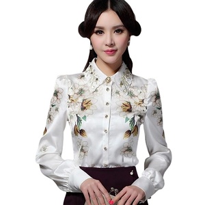 Filipinas Satén <span class=keywords><strong>de</strong></span> seda flor impresa madura <span class=keywords><strong>camisa</strong></span> <span class=keywords><strong>de</strong></span> cuello blanco - Product Image 1