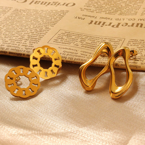 Nouveaux bijoux de mode 18k plaqué géométrique forme ovale irrégulière boucles d'oreilles en acier inoxydable femmes pas de décoloration étanche boucles d'oreilles - Product Image 6