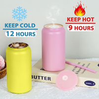 Mug en acier inoxydable 304 brillant de 16 oz, tasse à sublimation, canettes, gobelet isotherme à double paroi avec couvercle en plastique coloré et paille