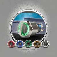 Interrupteur rotatif à bouton poussoir à 2 positions 19 mm DPDT à verrouillage sur 12 V LED éclairé rouge vert bleu jaune métal 3A