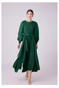 Nuovo Stile di Abito Lungo da Donna <span class=keywords><strong>con</strong></span> Maniche Lunghe, Allacciatura e Pieghe, <span class=keywords><strong>con</strong></span> <span class=keywords><strong>Spacco</strong></span> - Product Image 5