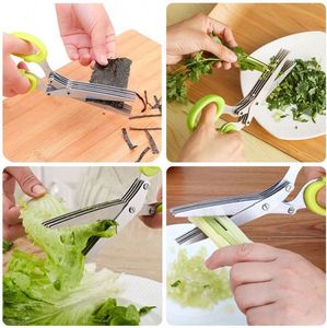 Wholesale <b>Kitchen</b> Green Onion Vegetable Scissors Shredded <b>Paper</b> Shear Stainless Steel Five Layer Vanilla Herb Scissors - Product Image 2
