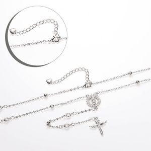 Collar de Moda para Boda, Chapado en Oro de 14K, con Moissanita de 3mm, Collar Largo con Colgante de Cruz y Rosario de la Virgen María - Product Image 5
