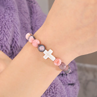 Nouveau design tendance, perles en pierre de lave naturelle, bracelet religieux unisexe avec croix de Jésus, cadeau