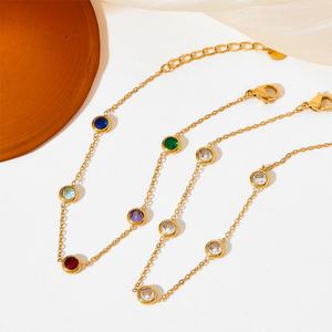 Collier minimaliste anti-ternissement en or 18 carats, véritable acier inoxydable, ensemble de colliers en zircon coloré pour femmes et filles - Product Image 4