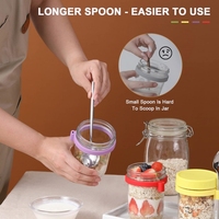Contenants en verre pour le déjeuner et le petit-déjeuner, 350 ml, 16 oz, gobelets pour yaourt et flocons d'avoine, avec couvercles, contenants pour flocons d'avoine de nuit, ensemble de bocaux