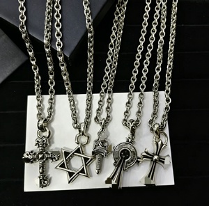 Collier Pendentif Cœur Croix pour Hommes et Femmes, Bijou en Zircon Plaqué Or et Argent, Tendance Vintage, <span class=keywords><strong>Hexagramme</strong></span> en Cuivre, Chaîne à Maillons Longs, Cadeau - Product Image 1