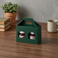 Caja de transporte de papel texturizado verde con logotipo personalizado, asa troquelada y ventanas, para mermelada, miel, alimentos, embalaje al por mayor, estuche para set de regalo