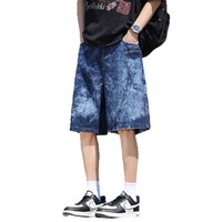 Shorts en jean tricoté respirant pour homme – Coupe droite décontractée, style workwear, en nylon et coton, taille mi-haute – Idéal pour l'été