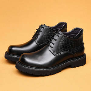 Bottes en cuir véritable pour hommes, hauteur cheville, bout rond, à lacets, semelle extérieure en caoutchouc antidérapante, style automne, vente en gros - Product Image 6