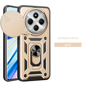 Coque de téléphone antichoc en TPU et PC avec protection magnétique, <span class=keywords><strong>couverture</strong></span> intégrale, cache-caméra coulissant et support, personnalisable, MOQ 30 pièces, modèle Redmi 14C, couleur rouge - Product Image 1
