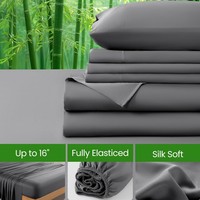 Cloudland Parure de Draps en Bambou 4 Pièces, Ensemble de Literie en Gros, 100% Bambou Bio, Drap-Housse Ajusté Charbon