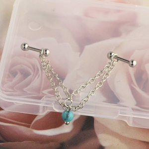 Piercing en acier inoxydable pour hélix, cartilage, tragus, daith, <span class=keywords><strong>conch</strong></span>, avec pendentif chaîne et perle, 16g - Product Image 3