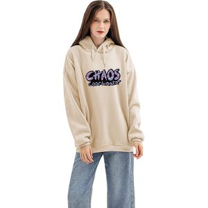 FOXA Sweat-shirt à capuche pour femme grande taille en mélange de coton à manches longues avec imprimé lettres et cordon de serrage coupe ample - Product Image 1