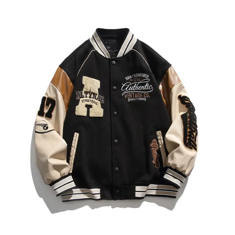 Cadeia personalizada Chenille Bordado Bombardeiro Flight Baseball Vintage Letterman Varsity Jacket Para Homens