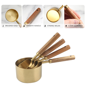 Bộ 8 dụng cụ đo lường bằng thép không gỉ mạ vàng đồng, cán gỗ keo, dùng cho nhà bếp và làm bánh - Product Image 2
