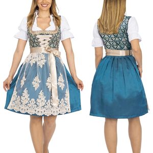 Robe Dirndl, costume traditionnel allemand pour l'Oktoberfest, robe en dentelle bleue pour femmes, tenue bavaroise authentique, taille adulte - Product Image 1