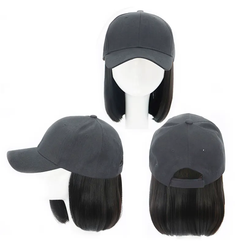 गर्म बिक्री स्वनिर्धारित महिला विग टोपी सुंदर लघु सीधे सिंथेटिक मिश्रित मानव बाल बेसबॉल टोपी