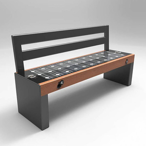 Banc d'extérieur à énergie solaire, structure en bois, design contemporain, mobilier de parc écologique, banc de patio 2 places - Product Image 3