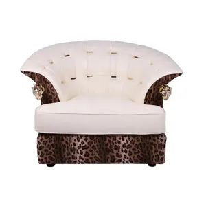 优雅设计白色皮革铜豹纹单人沙发重点椅子家具现代奢华