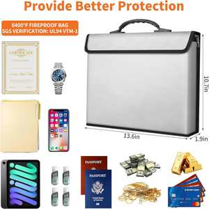 Bolsa Ignífuga de Gel de Sílice para Documentos y Dinero, 2 Bolsillos, Material Mejorado, con Tapa, para Viajes y Hogar, Almacenamiento Seguro contra Incendios, Bolsa para Efectivo y Objetos Importantes - Product Image 4