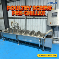 Machine de pré-refroidissement pour volailles 1000 BPH, refroidisseur de carcasses de poulet à vis, en acier inoxydable 304, refroidissement par eau glacée à bulles, 0-4°C
