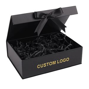 Custom Logo Black Magnet Rigid Paper <b>Packaging</b> Clothing Box Recyclable Bow Tie Magnetic Gift Boxes With Raffia - Product Image 1