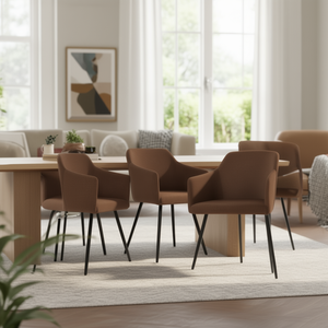 Set di 4 Sedie da Pranzo in Tessuto Marrone 100% Poliestere con Gambe in Metallo, Design Moderno per Uso Domestico - Product Image 2