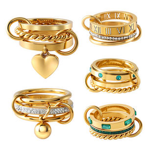 Niet-aanslaande gouden gedraaide hartvormige bedel ringen van roestvrij staal, variabele ringen, 3-laags stapelbare ringen voor vrouwen, waterdicht, bruiloft, feest - Product Image 1