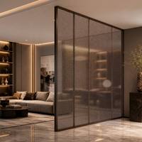 Panneau de cloison en verre feuilleté avec intercouche en maille métallique bronze, ultra-transparent, faible teneur en fer, irisé, translucide, décoratif, moderne, solide
