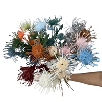 Fleurs artificielles à 3 têtes en forme de coussin à épingles, fleurs artificielles en soie Protea, cactus crabes dorés, décoration de mariage, utilisation intérieure et extérieure, florale