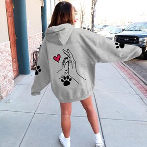 Sudadera con estampado de pata de perro y corazón para mujer, sudadera con capucha de algodón para amantes de las mascotas, jersey de manga larga, diseño transpirable de punto - Product Image 5