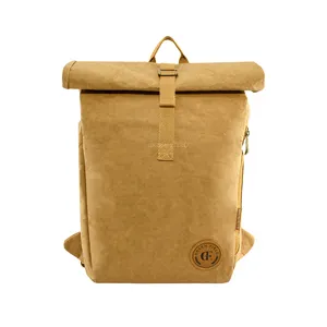 Fashion Washable Kraft Paper Backpack Lightweight Waterproof Vegan Renewable Backpack Elegant Minimal Brown Backpack Canvas BSCI
