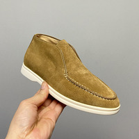 Chaussures à enfiler en cuir de vachette véritable et daim pour hommes, style mocassin, décontractées, mi-montantes, minimalistes, type bottines, pour tenue business décontractée