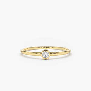 Bague solitaire unique en or 14 carats avec diamant naturel brut de couleur or champagne, taille brillant 0,06 carat, certifiée, pour femme - Product Image 3