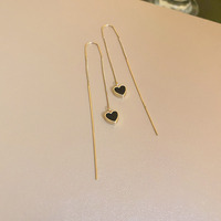 Mode noir coeur oreille ligne longues boucles d'oreilles suspendues pour les femmes couleur or oreille fil Piercing boucle d'oreille accessoires bijoux cadeaux