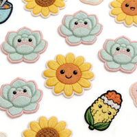 Patchs thermocollants personnalisés en chenille brodée, motif floral botanique mignon (cactus, lavande, bouquet de fleurs), pour vêtements, chapeaux et sacs