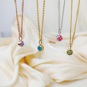 אבן לידה צבעונית לשנה 12 חודש רוז זהב שרשרת נירוסטה רובי ספיר 8 מ""מ אבני חן עגולות שרשרת בציפוי זהב 14 קראט - Product Image 2